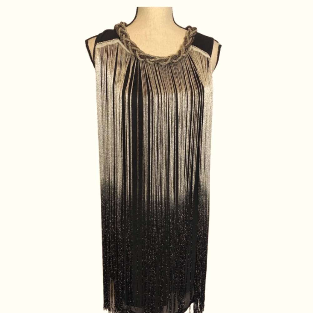 Eden Black and Gold Fringe Mini Dress